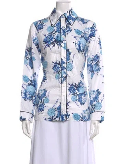 Pre-owned Emilia Wickstead Floral Print Long Sleeve Blouse In White