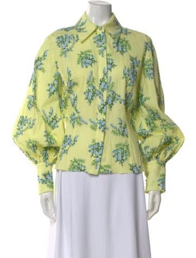 Pre-owned Emilia Wickstead Floral Print Long Sleeve Blouse In Yellow