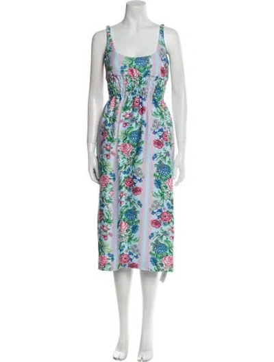 Pre-owned Emilia Wickstead Floral Print Midi Length Dress In Blue