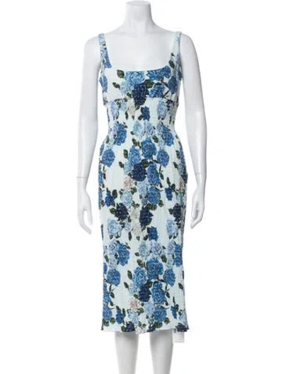 Pre-owned Emilia Wickstead Floral Print Midi Length Dress In Blue