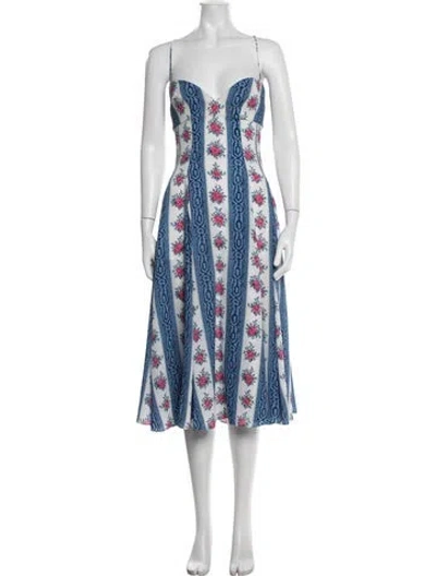 Pre-owned Emilia Wickstead Floral Print Midi Length Dress In Blue