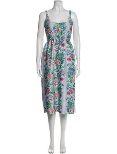 Pre-owned Emilia Wickstead Floral Print Midi Length Dress In Blue