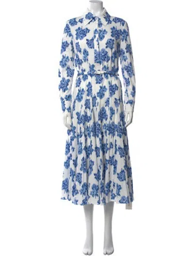 Pre-owned Emilia Wickstead Floral Print Midi Length Dress In Blue