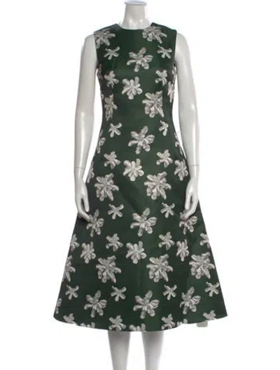 Pre-owned Emilia Wickstead Floral Print Midi Length Dress In Green