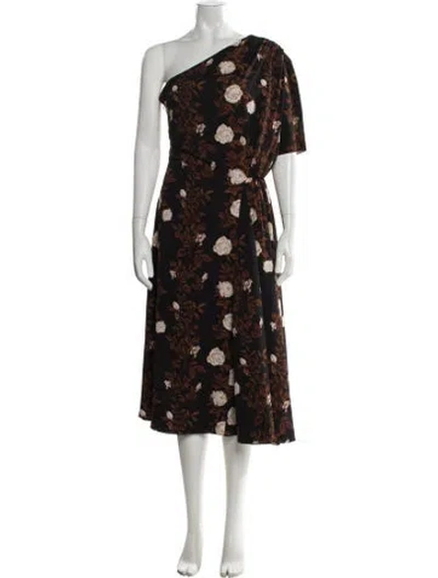 Pre-owned Emilia Wickstead Floral Print Midi Length Dress W/ Tags In Black