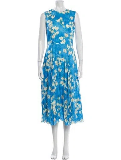 Pre-owned Emilia Wickstead Floral Print Midi Length Dress W/ Tags In Blue