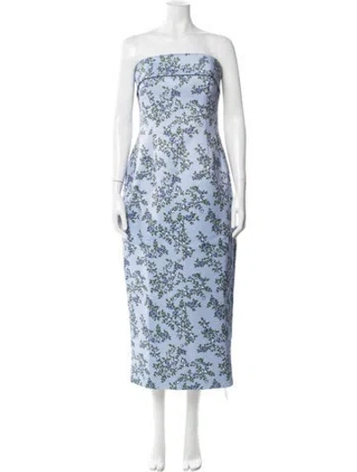 Pre-owned Emilia Wickstead Floral Print Midi Length Dress W/ Tags In Blue