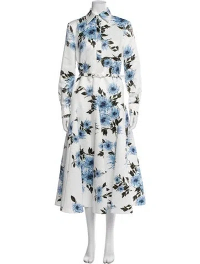 Pre-owned Emilia Wickstead Floral Print Midi Length Dress W/ Tags In Blue