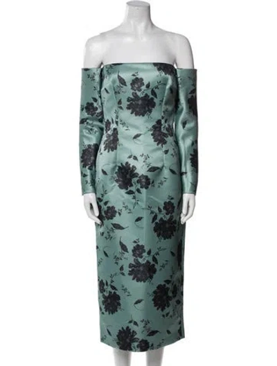 Pre-owned Emilia Wickstead Floral Print Midi Length Dress W/ Tags In Green