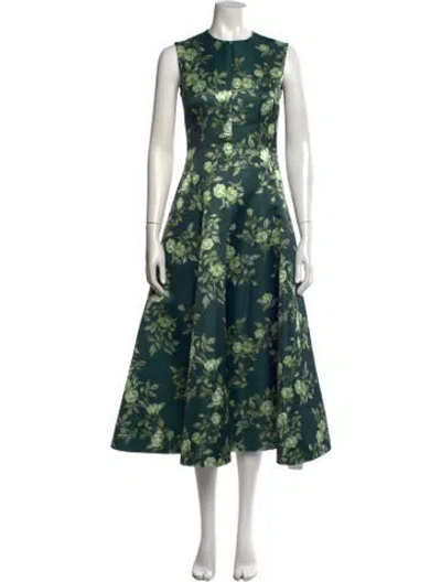 Pre-owned Emilia Wickstead Floral Print Midi Length Dress W/ Tags In Green