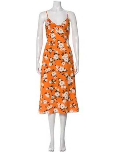 Pre-owned Emilia Wickstead Floral Print Midi Length Dress W/ Tags In Orange
