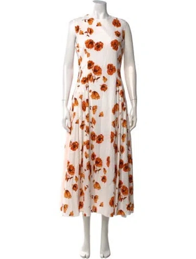 Pre-owned Emilia Wickstead Floral Print Midi Length Dress W/ Tags In Orange