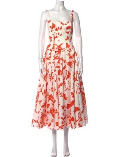 Pre-owned Emilia Wickstead Floral Print Midi Length Dress W/ Tags In Orange
