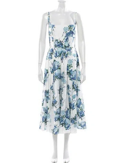 Pre-owned Emilia Wickstead Floral Print Midi Length Dress W/ Tags In White