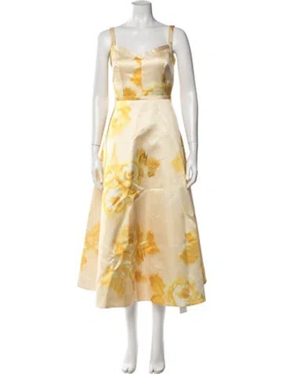 Pre-owned Emilia Wickstead Floral Print Midi Length Dress W/ Tags In Yellow