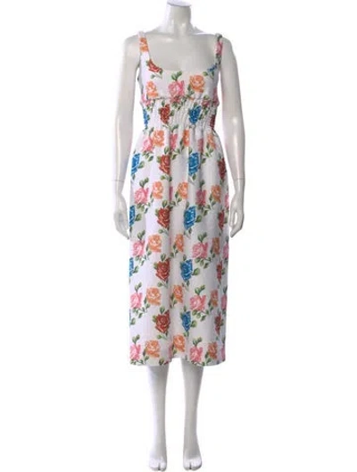 Pre-owned Emilia Wickstead Floral Print Midi Length Dress In White