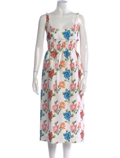 Pre-owned Emilia Wickstead Floral Print Midi Length Dress In White