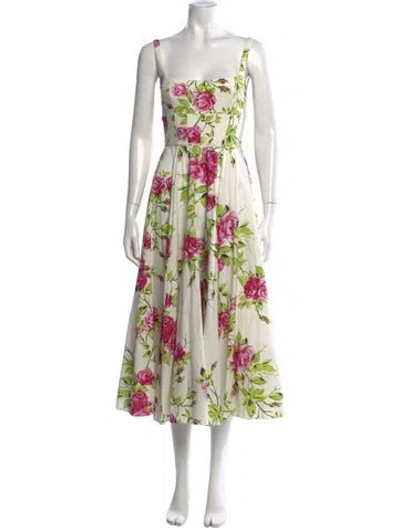 Pre-owned Emilia Wickstead Floral Print Midi Length Dress In White