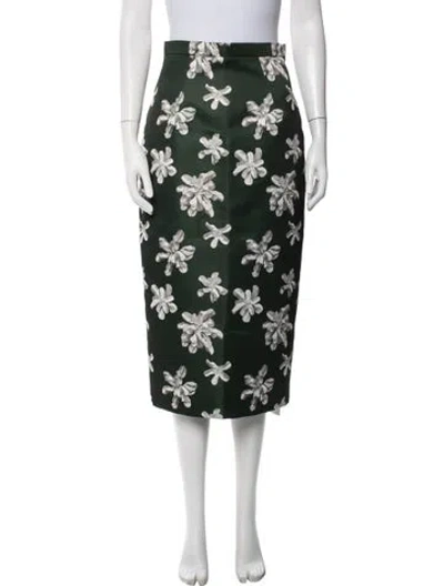 Pre-owned Emilia Wickstead Floral Print Midi Length Skirt In Green