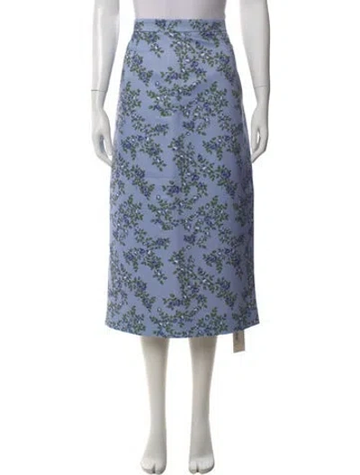 Pre-owned Emilia Wickstead Floral Print Midi Length Skirt W/ Tags In Blue