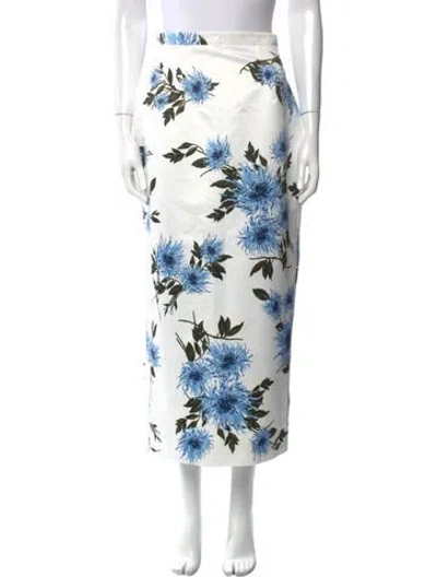 Pre-owned Emilia Wickstead Floral Print Midi Length Skirt W/ Tags In White