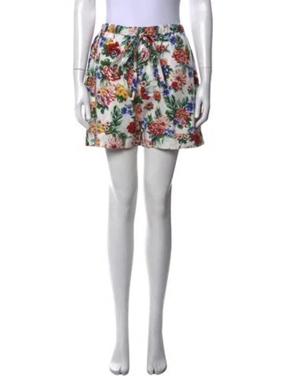 Pre-owned Emilia Wickstead Floral Print Mini Shorts In White