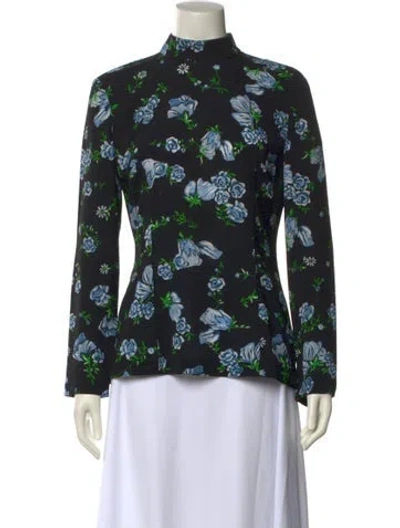 Pre-owned Emilia Wickstead Floral Print Mock Neck Top In Black