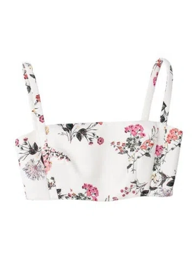 Pre-owned Emilia Wickstead Floral Print Off-the-shoulder Crop Top In White