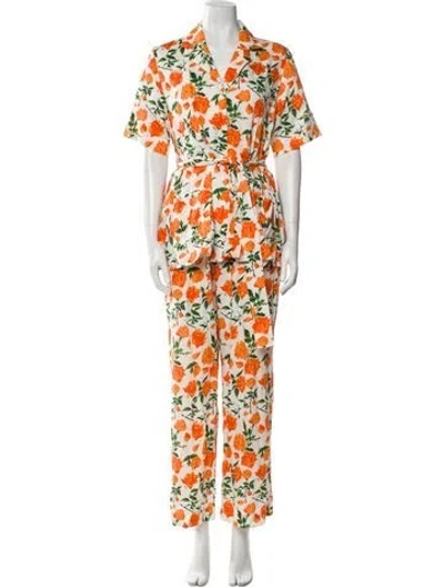 Pre-owned Emilia Wickstead Floral Print Pant Set In White