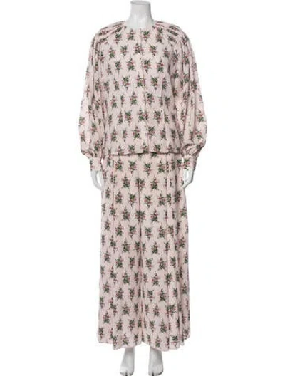 Pre-owned Emilia Wickstead Floral Print Pleated Accents Pant Set In Pink