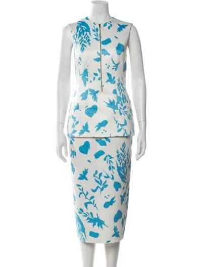 Pre-owned Emilia Wickstead Floral Print Skirt Set In White