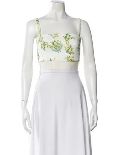 Pre-owned Emilia Wickstead Floral Print Square Neckline Crop Top In Gray