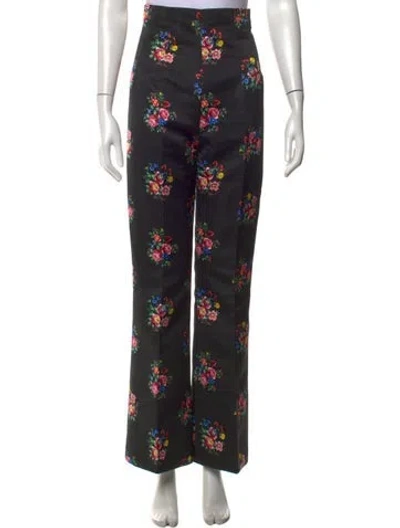 Pre-owned Emilia Wickstead Floral Print Straight Leg Pants In Black