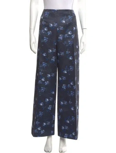 Pre-owned Emilia Wickstead Floral Print Wide Leg Pants In Blue