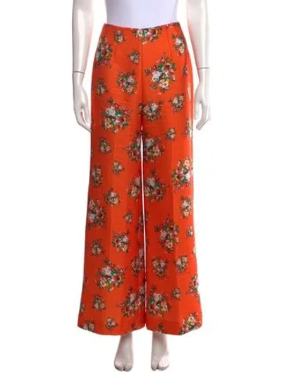 Pre-owned Emilia Wickstead Floral Print Wide Leg Pants In Orange