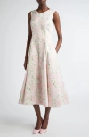 Emilia Wickstead Floral Satin A-line Midi Dress In Little Lillies On Pink