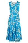 Emilia Wickstead Floral Sleeveless Midi Dress In Little Lillies On Eletric Blue