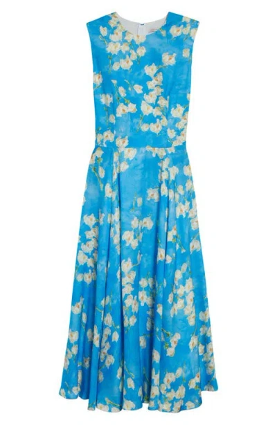 Emilia Wickstead Floral Sleeveless Midi Dress In Little Lillies On Eletric Blue