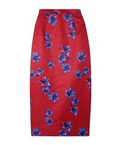 Emilia Wickstead Lorelei Floral Duchess Satin Pencil Skirt In Burgundy