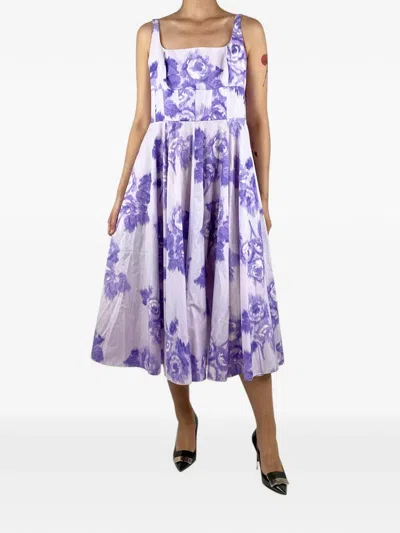 Pre-owned Emilia Wickstead Floral-print Pleated Midi Dress In Purple