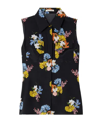 Emilia Wickstead Navanne Floral-print Silk Crepe De Chine Blouse In Black