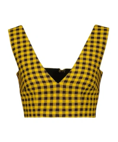 Emilia Wickstead Gingham Cloque Crop Top In Yellow