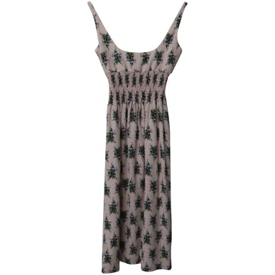 Pre-owned Emilia Wickstead Giovanna Floral Printed Smocked Waist Midi Dress In Pink Cotton In Gray