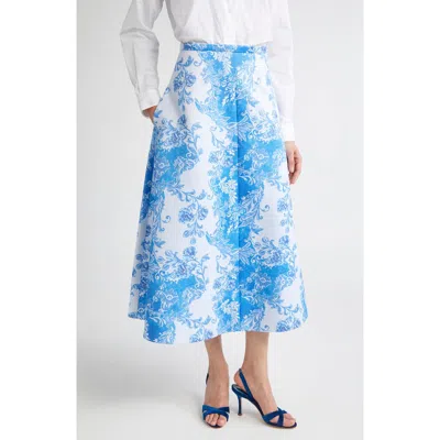 Emilia Wickstead Hallie Floral Damask Taffeta Faille A-line Skirt In Blue