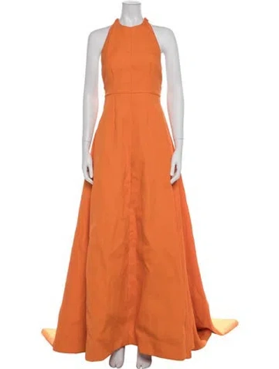 Pre-owned Emilia Wickstead Halterneck Long Dress In Orange
