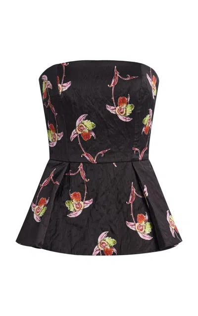 Emilia Wickstead Jadiel Floral Satin Peplum Top In Black