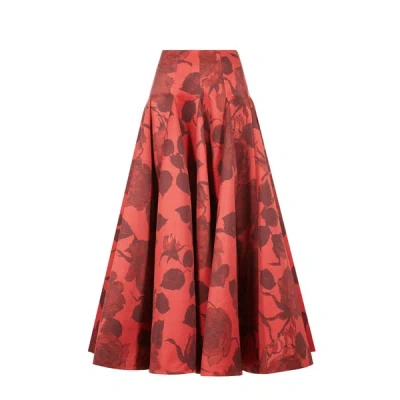 Emilia Wickstead Vonda Rose-print Taffeta-faille Skirt In Giant Roses Red Pink
