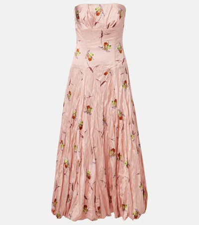 Emilia Wickstead Kaia Floral Satin Bustier Dress In Animal Print
