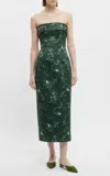 Emilia Wickstead Keeley Floral Taffeta Midi Dress In Green Roses On Marble
