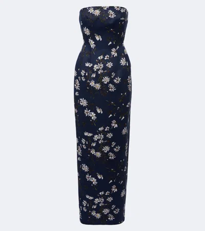 Emilia Wickstead Laelia Floral Bustier Gown In Blue